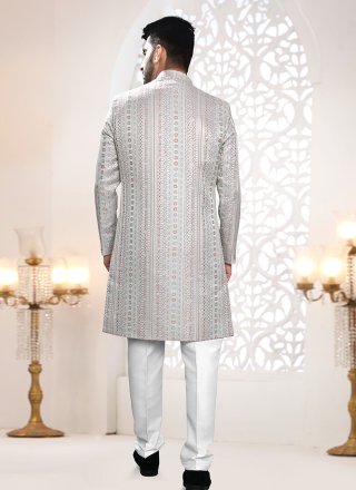 Grey Jacquard Woven Work Indo Western