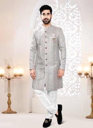 Grey Jacquard Woven Work Indo Western