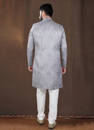 Grey Jacquard Woven Work Indo Western