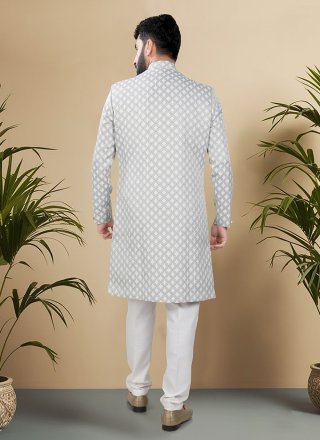 Grey Jacquard Woven Work Indo Western