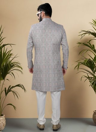 Grey Jacquard Woven Work Indo Western