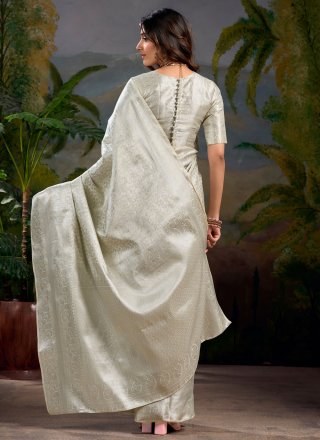 Grey Kanjivaram Silk Weaving and Zari Work Traditional Saree