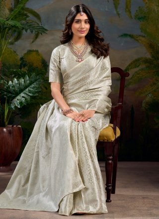 Grey Kanjivaram Silk Weaving and Zari Work Traditional Saree