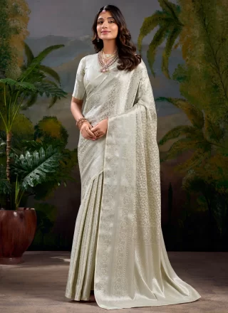 Grey Kanjivaram Silk Weaving and Zari Work Traditional Saree