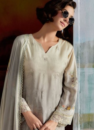 Grey Muslin Digital Print, Embroidered and Resham Work Salwar Suit for Ceremonial