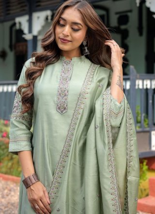 Grey Muslin Embroidered and Zari Work Salwar Suit