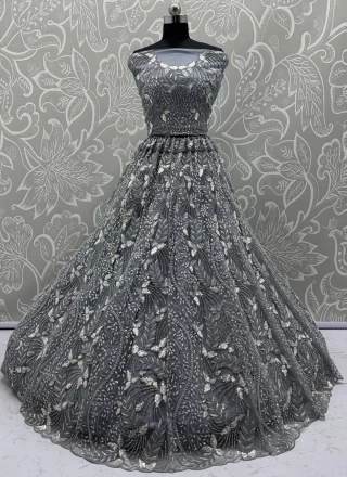 Grey Net Dori, Embroidered, Sequins and Zircon Work Lehenga Choli for Ceremonial