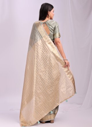 Grey Organza Classic Sari with Weaving Work