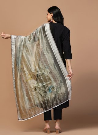 Grey Organza Digital Print and Woven Work Dupatta Dupatta for Festival