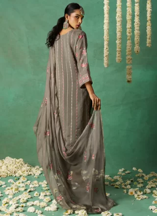 Grey Organza Embroidered and Zari Work Salwar Suit