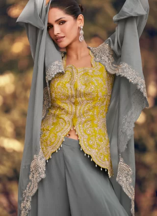 Grey Organza Embroidered, Stone and Zari Work Salwar Suit