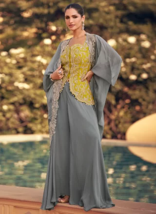 Grey Organza Embroidered, Stone and Zari Work Salwar Suit