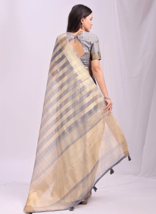 Grey Organza Weaving Work Classic Saree