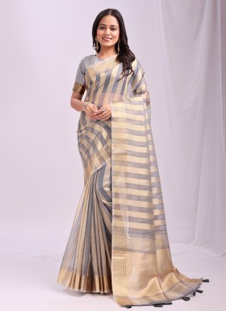 Grey Organza Weaving Work Classic Saree