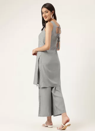 Grey Rayon Designer Kurti with Embroidered Work for Festival