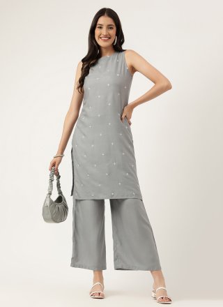 Grey Rayon Designer Kurti with Embroidered Work for Festival