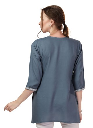 Grey Rayon Embroidered Work Casual Kurti