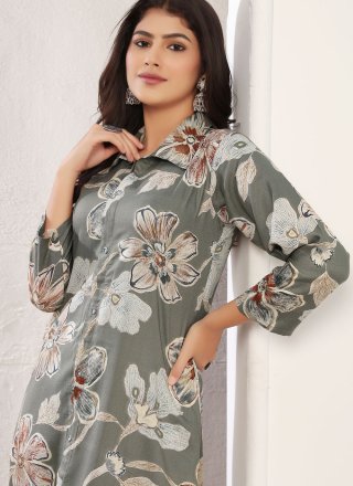 Grey Rayon Party Wear Kurti with Floral Patch Work for Casual