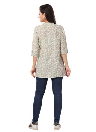 Grey Rayon Print Work Casual Kurti