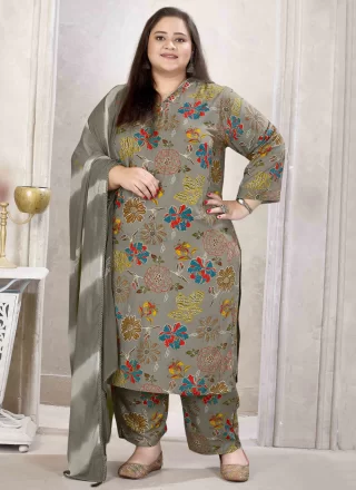 Grey Rayon Salwar Suit with Print Work