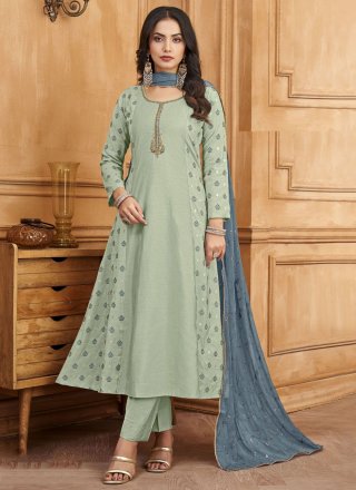 Grey Silk Anarkali Suit with Embroidered Work for Ceremonial