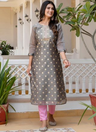Grey Silk Blend Casual Kurti