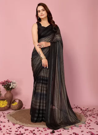 Grey Silk Classic Sari with Print Work