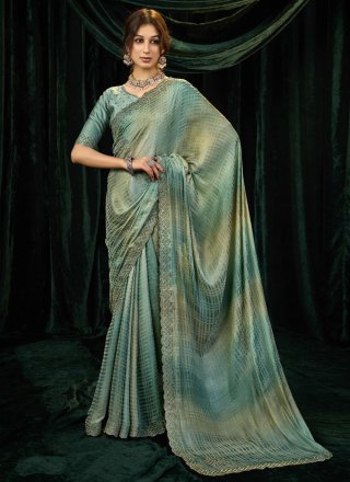 Grey Silk Contemporary Saree with Beads, Patch Border and Thread Work