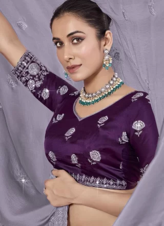 Grey Silk Cut, Embroidered and Sequins Work Classic Sari for Ceremonial