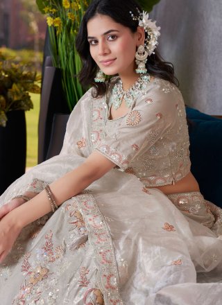 Grey Silk Embroidered, Sequins, Stone and Thread Work Lehenga Choli for Ceremonial