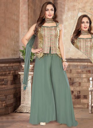 Grey Silk Embroidered Work Readymade Style