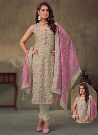 Grey Silk Embroidered Work Salwar Suit
