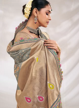 Grey Silk Fancy Work Classic Sari