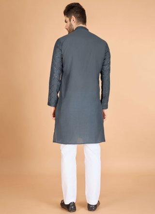 Grey Silk Kurta Mens Wear