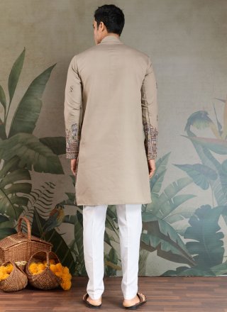Grey Silk Kurta Mens Wear with Embroidered and Thread Work