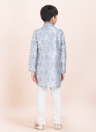 Grey Silk Kurta Pyjama with Jacquard Work for Kid