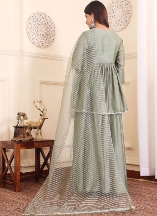 Grey Silk Lace Work Palazzo Salwar Suit for Ceremonial
