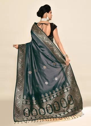 Grey Silk Patch Border, Plain and Weaving Work Trendy Saree
