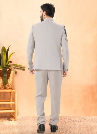 Grey Suiting Hand Work Jodhpuri Suit