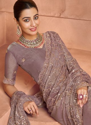 Grey Tissue Classic Sari with Beads, Cut, Embroidered, Sequins and Zari Work for Ceremonial