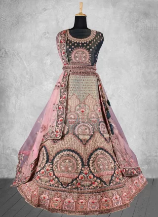 Grey Velvet Lehenga Choli with Embroidered and Zari Work