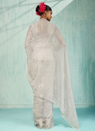 Grey Viscose Contemporary Sari