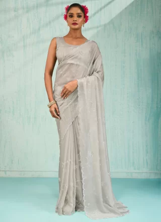 Grey Viscose Contemporary Sari