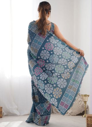 Gripping Morpeach Georgette Trendy Saree with Print Work