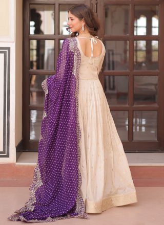 Groovy Off White Jacquard  Designer Gown with Embroidered and Weaving Work