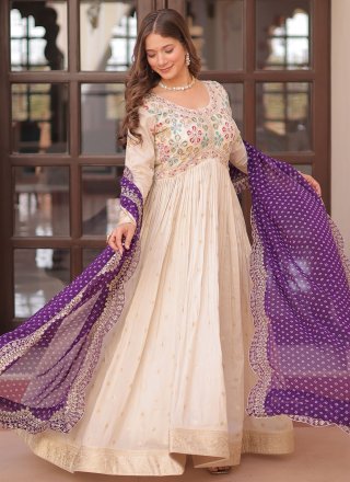 Groovy Off White Jacquard  Designer Gown with Embroidered and Weaving Work