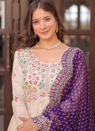 Groovy Off White Jacquard  Designer Gown with Embroidered and Weaving Work
