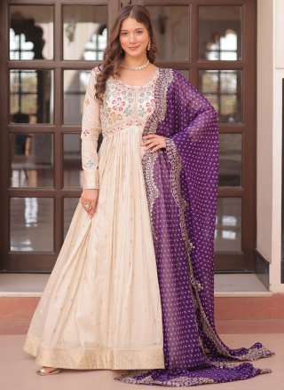 Groovy Off White Jacquard  Designer Gown with Embroidered and Weaving Work