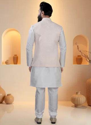 Groovy Pink and White Silk Kurta Payjama with Jacket