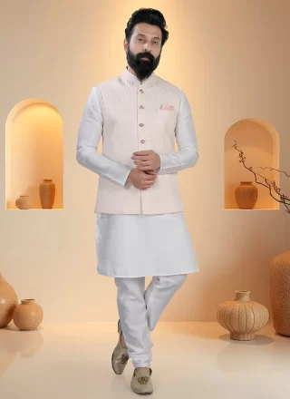 Groovy Pink and White Silk Kurta Payjama with Jacket